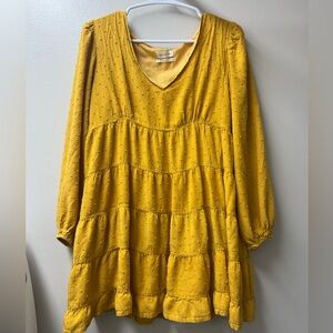 Urban Outfitters Tiered Mustard Yellow Tunic Dress Boho Flowy Size M